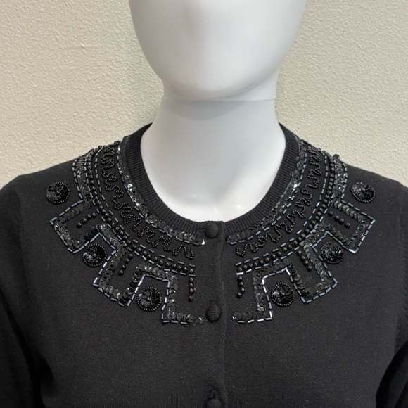 The Limited Sequin Beaded Embroidered Cardigan Size M Black Silk Cashmere Blend - Picture 3 of 12